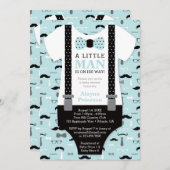 Little Man Baby shower Invitation, blauw, zwart Kaart (Voorkant / Achterkant)