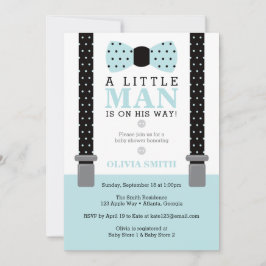 Little Man Baby shower Invitation, blauw, zwart Kaart