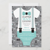 Little Man Baby shower Invitation, Blauwgroen, Bla Kaart (Voorkant)
