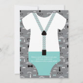 Little Man Baby shower Invitation, Blauwgroen, Bla Kaart (Achterkant)