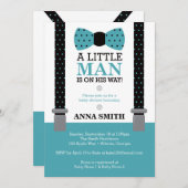 Little Man Baby shower Invitation, Blauwgroen en z Kaart (Voorkant / Achterkant)