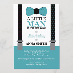 Little Man Baby shower Invitation, Blauwgroen en z Kaart