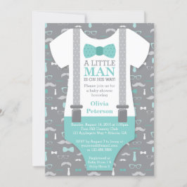 Little Man Baby shower Invitation, Blauwgroen, Gre Kaart
