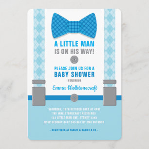 Little Man Baby shower Invitation Blue Bowtie Kaart