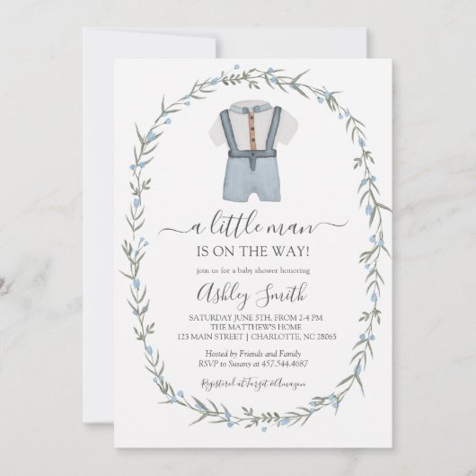 Little Man Baby shower Invitation, Bowtie Boy Baby Kaart (Voorkant)