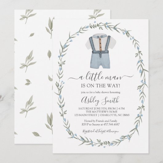 Little Man Baby shower Invitation, Bowtie Boy Baby Kaart (Voorkant / Achterkant)