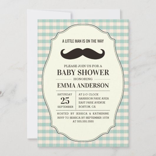 Little Man Baby shower Invitation Boy - Mustache Kaart (Voorkant)