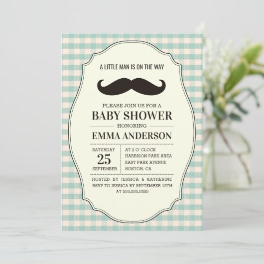 Little Man Baby shower Invitation Boy - Mustache Kaart (Staand voorkant)
