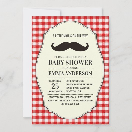 Little Man Baby shower Invitation Boy - Mustache Kaart (Voorkant)
