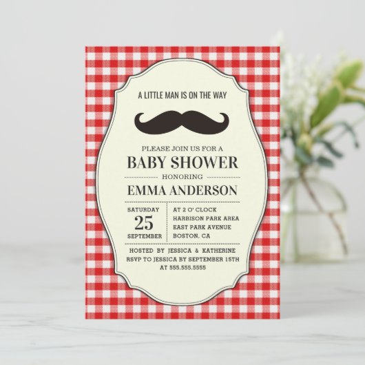 Little Man Baby shower Invitation Boy - Mustache Kaart (Staand voorkant)