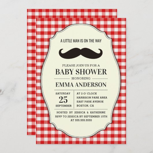 Little Man Baby shower Invitation Boy - Mustache Kaart (Voorkant / Achterkant)
