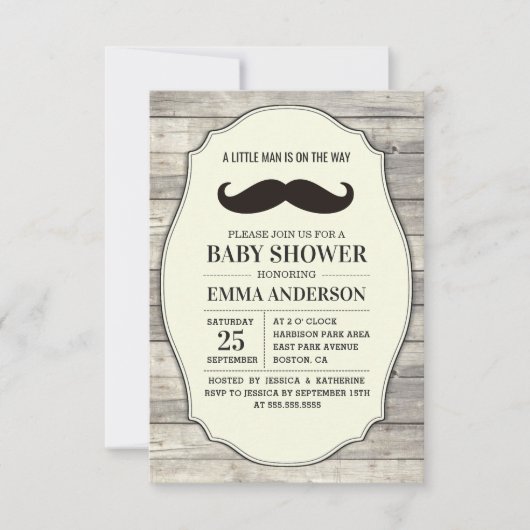 Little Man Baby shower Invitation Country Mustache Kaart (Voorkant)