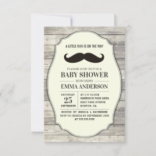 Little Man Baby shower Invitation Country Mustache Kaart
