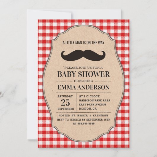 Little Man Baby shower Invitation Country Mustache Kaart (Voorkant)