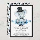 Little Man Baby shower Invitation Dapper Elephant Kaart (Voorkant / Achterkant)