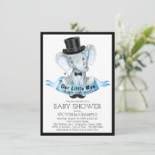 Little Man Baby shower Invitation Dapper Elephant Kaart (Staand voorkant)