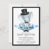 Little Man Baby shower Invitation Dapper Elephant Kaart (Voorkant)