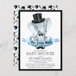 Little Man Baby shower Invitation Dapper Elephant Kaart