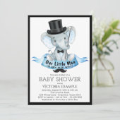 Little Man Baby shower Invitation Dapper Elephant Kaart (Staand voorkant)