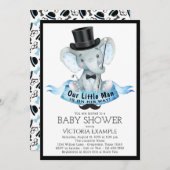 Little Man Baby shower Invitation Dapper Elephant Kaart (Voorkant / Achterkant)