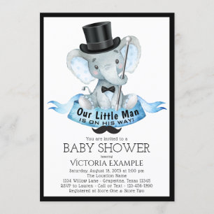Little Man Baby shower Invitation Dapper Elephant Kaart