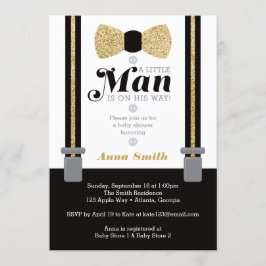 Little Man Baby shower Invitation, Faux Glitter Kaart