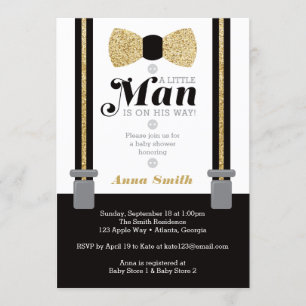 Little Man Baby shower Invitation, Faux Glitter Kaart