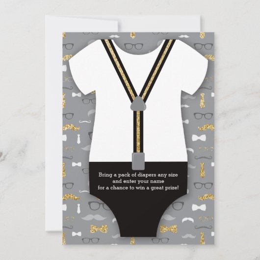 Little Man Baby shower Invitation, Faux Glitter Kaart (Achterkant)