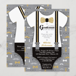 Little Man Baby shower Invitation, Faux Glitter Kaart