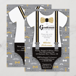 Little Man Baby shower Invitation, Faux Glitter Kaart