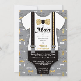 Little Man Baby shower Invitation, Faux Glitter Kaart