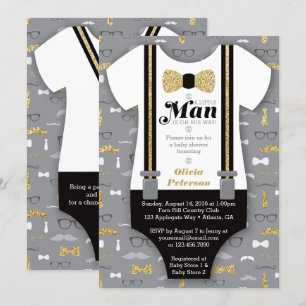 Little Man Baby shower Invitation, Faux Glitter Kaart