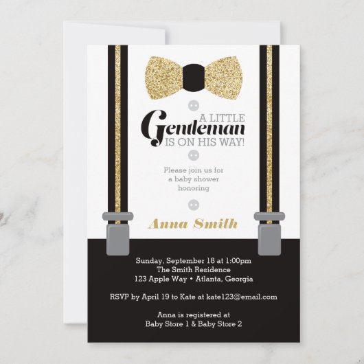 Little Man Baby shower Invitation, Faux Glitter Kaart (Voorkant)