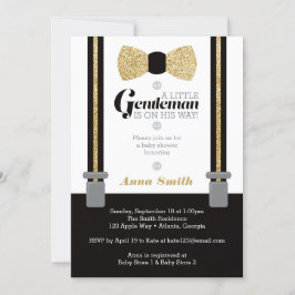 Little Man Baby shower Invitation, Faux Glitter Kaart
