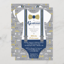 Little Man Baby shower Invitation, Faux Glitter