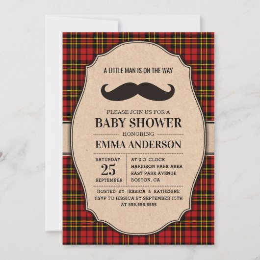 Little Man Baby shower Invitation - Mustache Pset Kaart (Voorkant)