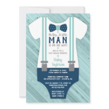 Little Man Baby shower Invitation, Navy Blue, Aqua