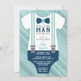 Little Man Baby shower Invitation, Navy Blue, Aqua Kaart