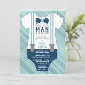 Little Man Baby shower Invitation, Navy Blue, Aqua Kaart (Staand voorkant)