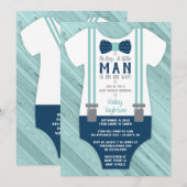 Little Man Baby shower Invitation, Navy Blue, Aqua Kaart (Voorkant / Achterkant)