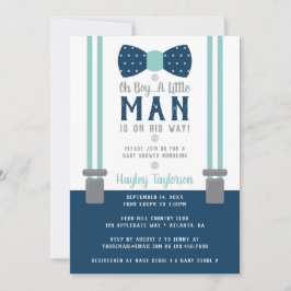 Little Man Baby shower Invitation, Navy Blue, Aqua Kaart