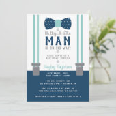 Little Man Baby shower Invitation, Navy Blue, Aqua Kaart (Staand voorkant)