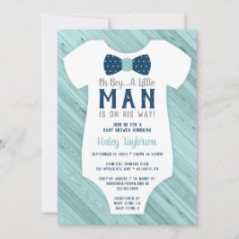 Little Man Baby shower Invitation, Navy Blue, Aqua Kaart