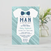 Little Man Baby shower Invitation, Navy Blue, Aqua Kaart (Staand voorkant)