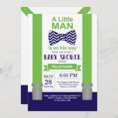 Little Man Baby shower Invitation Navy Blue Green Kaart (Voorkant / Achterkant)