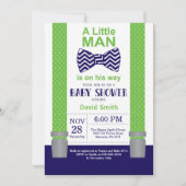 Little Man Baby shower Invitation Navy Blue Green Kaart (Voorkant)
