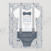 Little Man Baby shower Invitation, Navy Blue, Grey Kaart (Voorkant / Achterkant)