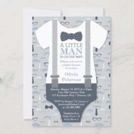 Little Man Baby shower Invitation, Navy Blue, Grey Kaart