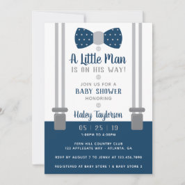 Little Man Baby shower Invitation, Navy Blue, Grey Kaart