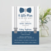 Little Man Baby shower Invitation, Navy Blue, Grey Kaart (Staand voorkant)